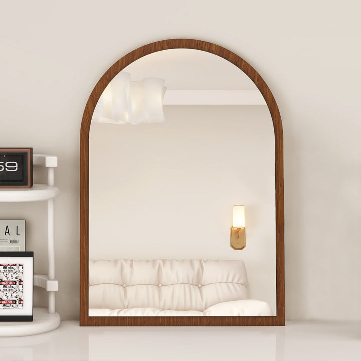 Modern Mid-Century Particleboard Glass Tabletop Arched Shaped Wall-Mountable Wall Mirror For Bedroom &amp; Entryway