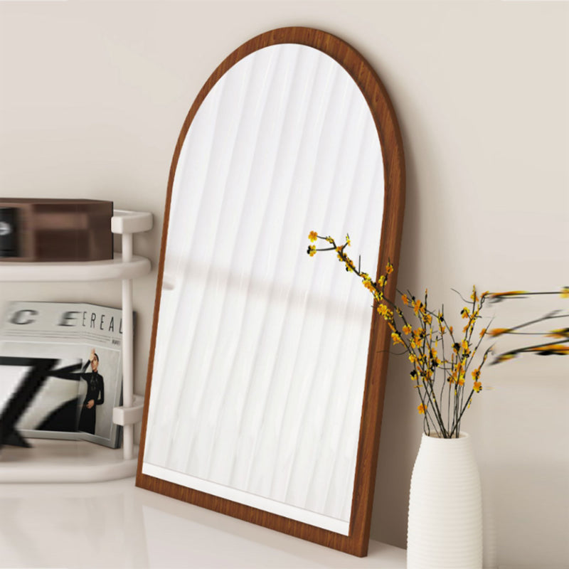 Modern Mid-Century Particleboard Glass Tabletop Arched Shaped Wall-Mountable Wall Mirror For Bedroom &amp; Entryway