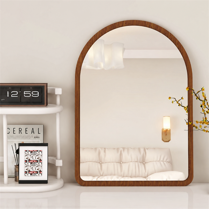 Modern Mid-Century Particleboard Glass Tabletop Arched Shaped Wall-Mountable Wall Mirror For Bedroom & Entryway