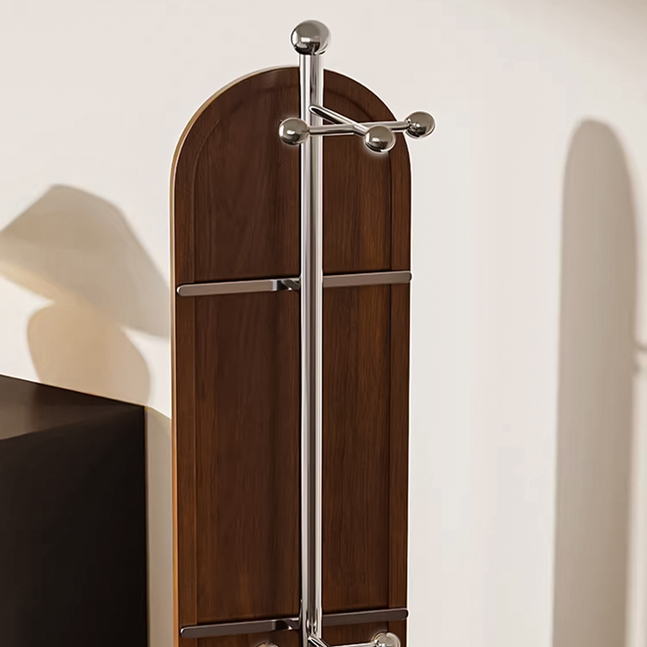 Modern Mid-Century Glass Rubberwood Stainless Steel Decorative Rotating Full-Length Floor Mirror For Bedroom