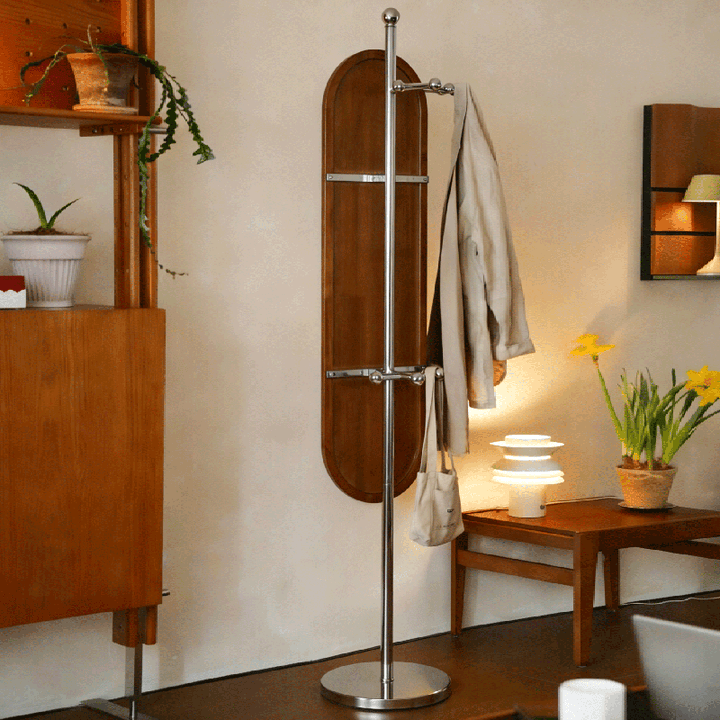 Modern Mid-Century Glass Rubberwood Stainless Steel Decorative Rotating Full-Length Floor Mirror For Bedroom
