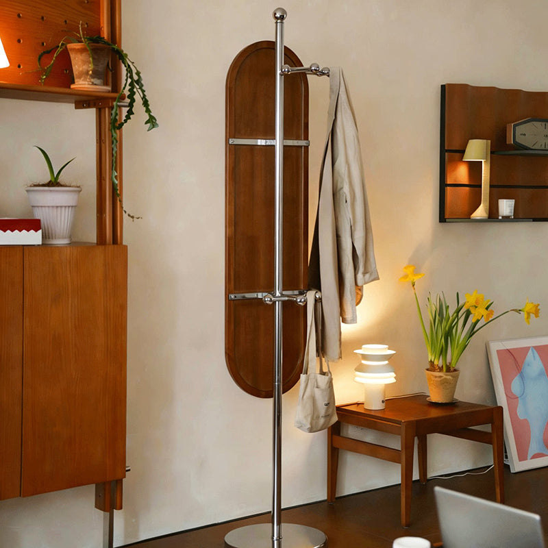 Modern Mid-Century Glass Rubberwood Stainless Steel Decorative Rotating Full-Length Floor Mirror For Bedroom