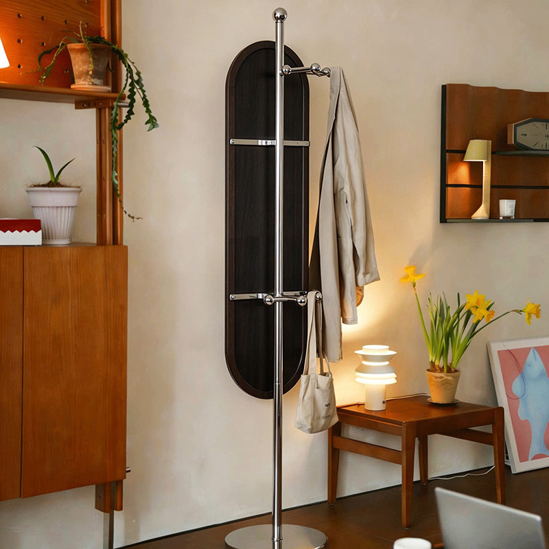 Modern Mid-Century Glass Rubberwood Stainless Steel Decorative Rotating Full-Length Floor Mirror For Bedroom