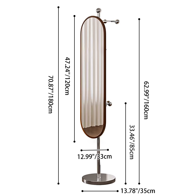 Modern Mid-Century Glass Rubberwood Stainless Steel Decorative Rotating Full-Length Floor Mirror For Bedroom