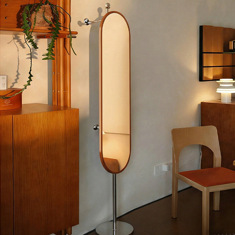 Modern Mid-Century Glass Rubberwood Stainless Steel Decorative Rotating Full-Length Floor Mirror For Bedroom