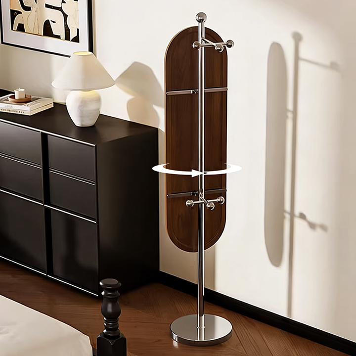 Modern Mid-Century Glass Rubberwood Stainless Steel Decorative Rotating Full-Length Floor Mirror For Bedroom
