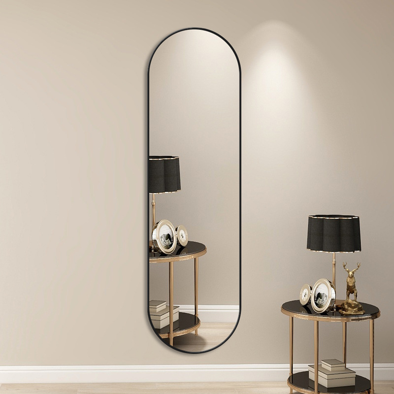 Modern Minimalist Oval Aluminum Alloy Glass Full-Length Wall Mirror For Living Room