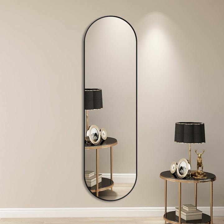 Modern Minimalist Oval Aluminum Alloy Glass Full-Length Wall Mirror For Living Room