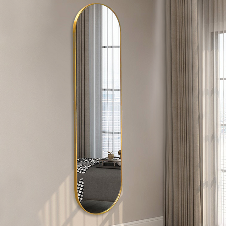 Modern Minimalist Oval Aluminum Alloy Glass Full-Length Wall Mirror For Living Room