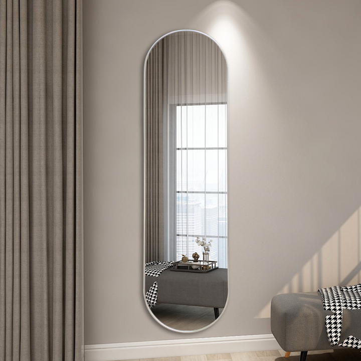 Modern Minimalist Oval Aluminum Alloy Glass Full-Length Wall Mirror For Living Room