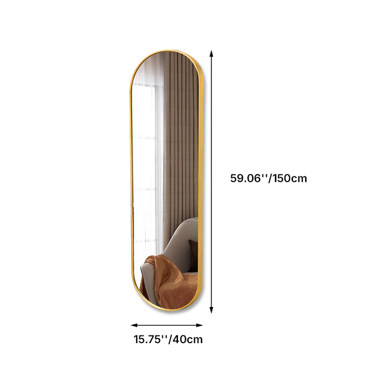 Modern Minimalist Oval Aluminum Alloy Glass Full-Length Wall Mirror For Living Room