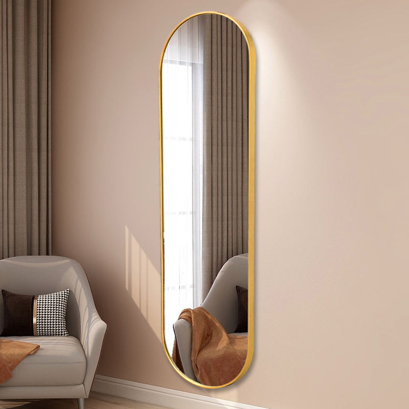 Modern Minimalist Oval Aluminum Alloy Glass Full-Length Wall Mirror For Living Room