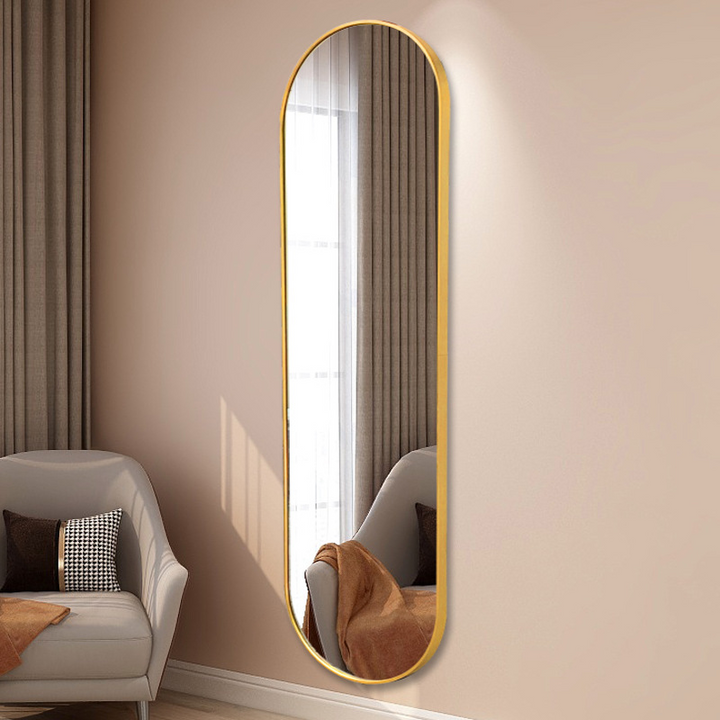 Modern Minimalist Oval Aluminum Alloy Glass Full-Length Wall Mirror For Living Room