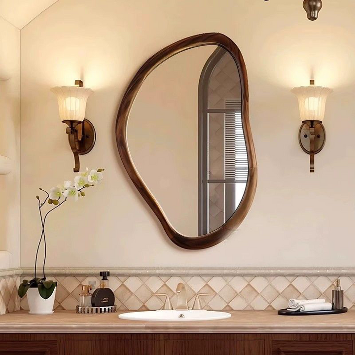 Traditional Vintage Irregular Plywood Glass Wall Mirror For Bathroom