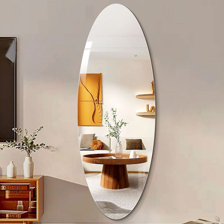Modern Minimalist Oval Glass Full-Length Mirror Wall Mounted For Living Room