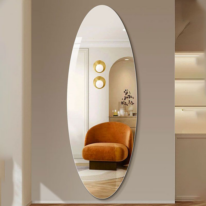 Modern Minimalist Oval Glass Full-Length Mirror Wall Mounted For Living Room