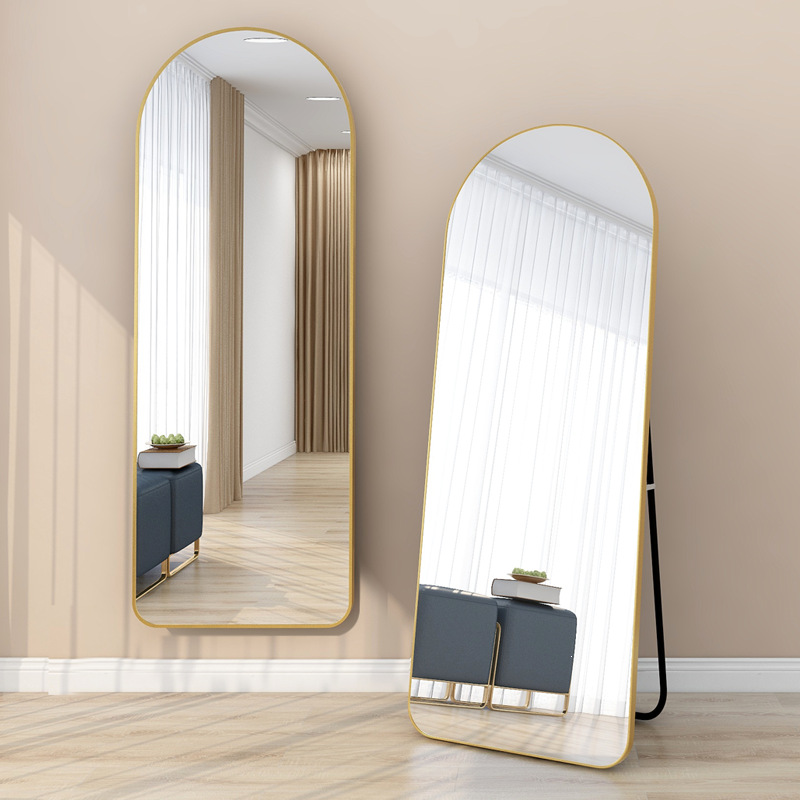 Modern Minimalist Arched Aluminum Alloy Glass Stainless Steel Full-Length Mirror Floor Stand For Living Room