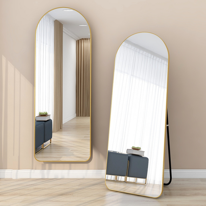 Modern Minimalist Arched Aluminum Alloy Glass Stainless Steel Full-Length Mirror Floor Stand For Living Room