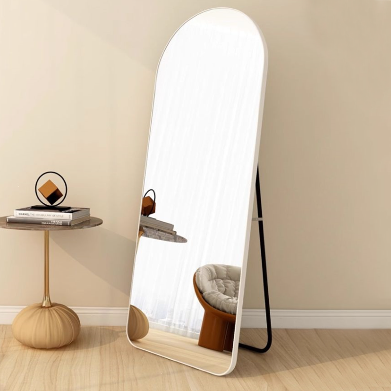 Modern Minimalist Arched Aluminum Alloy Glass Stainless Steel Full-Length Mirror Floor Stand For Living Room