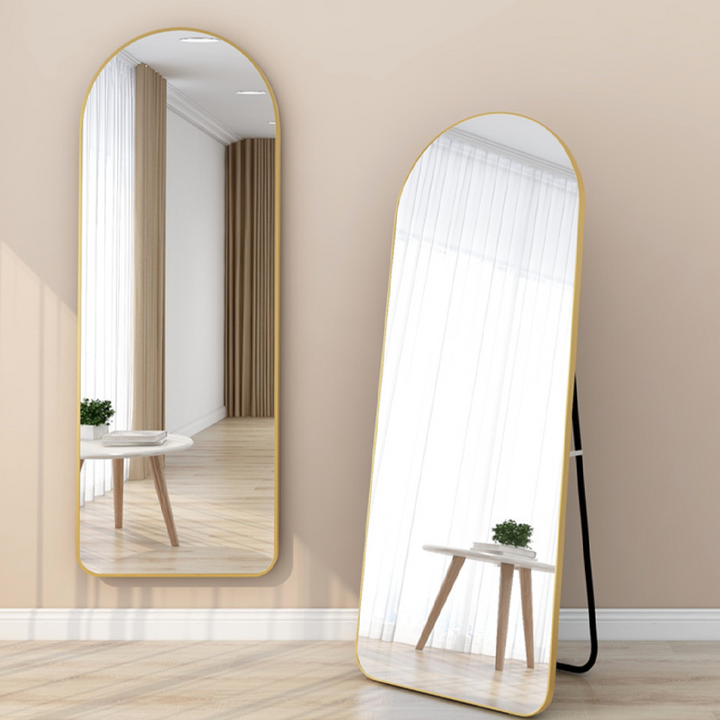 Modern Minimalist Arched Aluminum Alloy Glass Stainless Steel Full-Length Mirror Floor Stand For Living Room