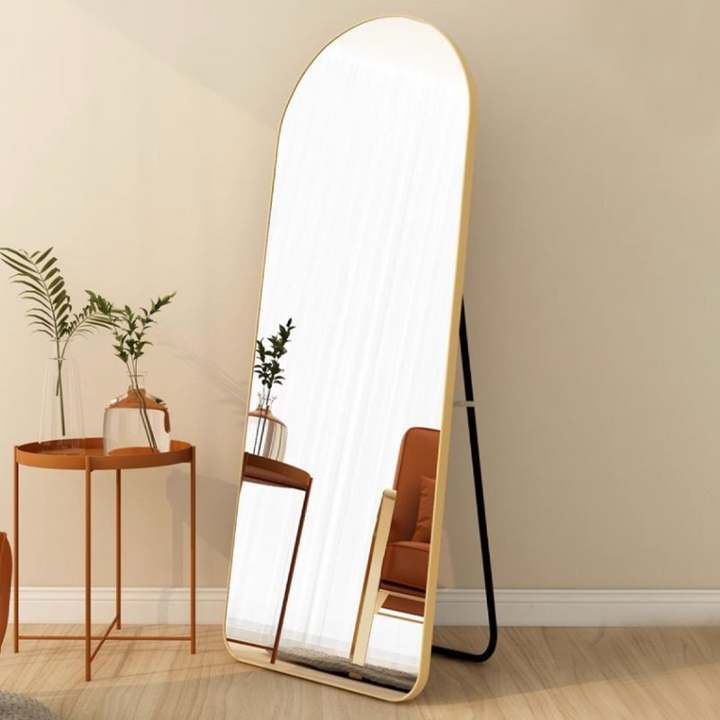 Modern Minimalist Arched Aluminum Alloy Glass Stainless Steel Full-Length Mirror Floor Stand For Living Room