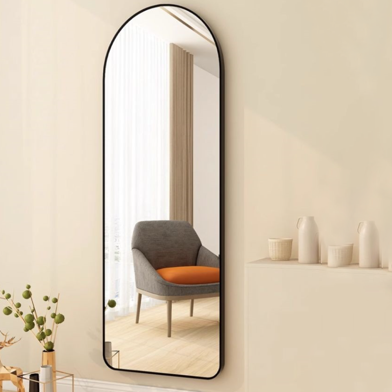 Modern Minimalist Arched Aluminum Alloy Glass Stainless Steel Full-Length Mirror Floor Stand For Living Room