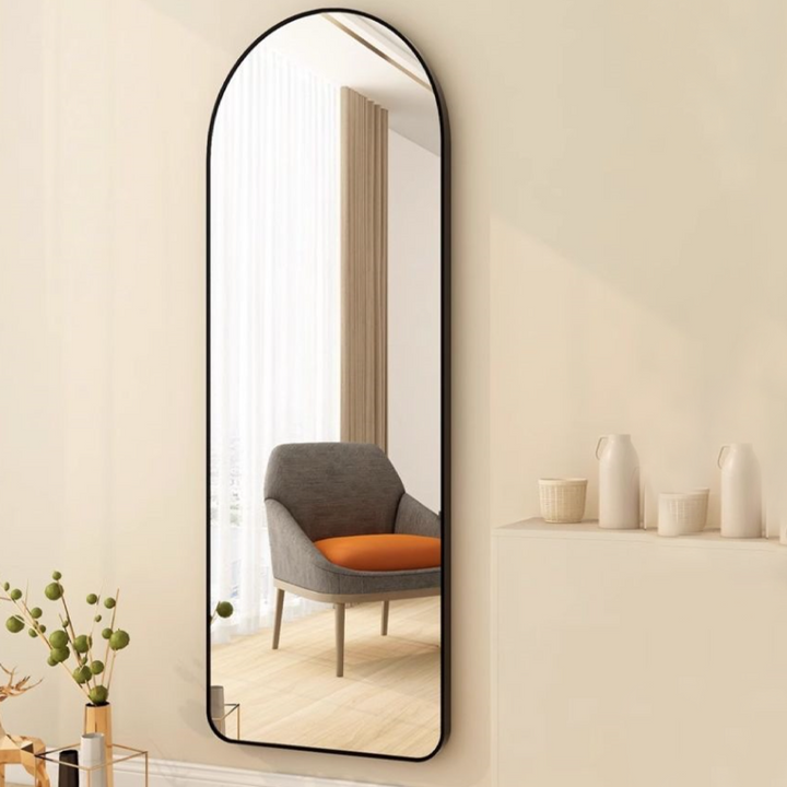 Modern Minimalist Arched Aluminum Alloy Glass Stainless Steel Full-Length Mirror Floor Stand For Living Room