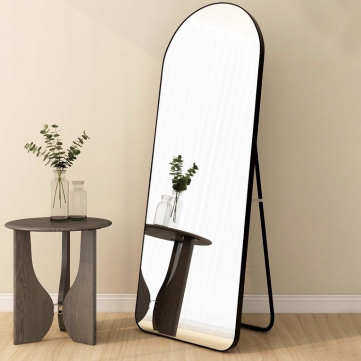 Modern Minimalist Arched Aluminum Alloy Glass Stainless Steel Full-Length Mirror Floor Stand For Living Room