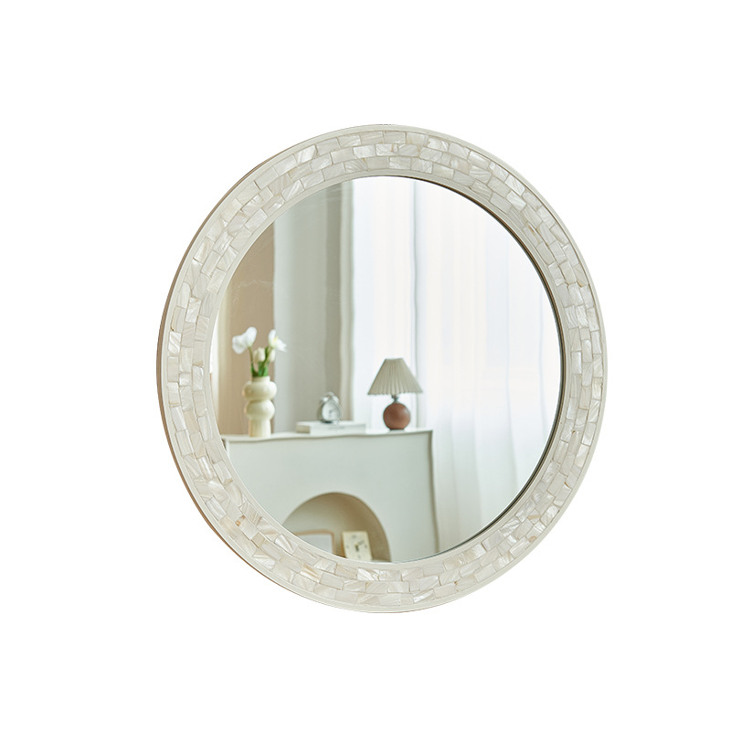 Contemporary Creative Round Shell Glass MDF Wall Mirror For Bathroom