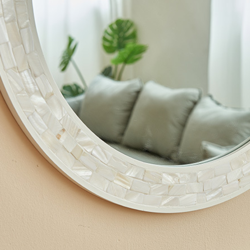 Contemporary Creative Round Shell Glass MDF Wall Mirror For Bathroom