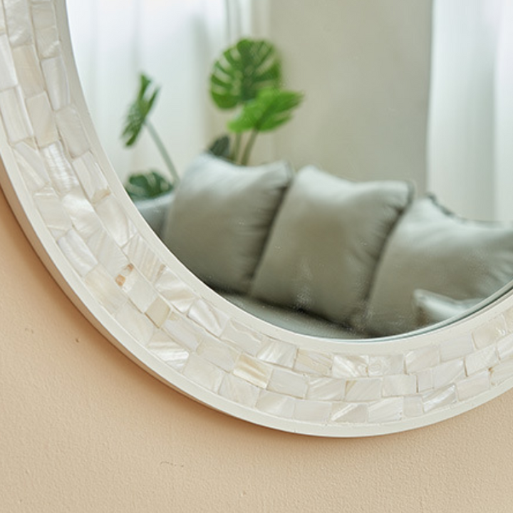 Contemporary Creative Round Shell Glass MDF Wall Mirror For Bathroom