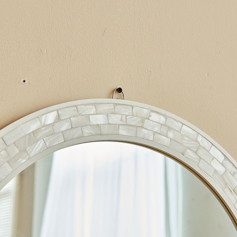 Contemporary Creative Round Shell Glass MDF Wall Mirror For Bathroom