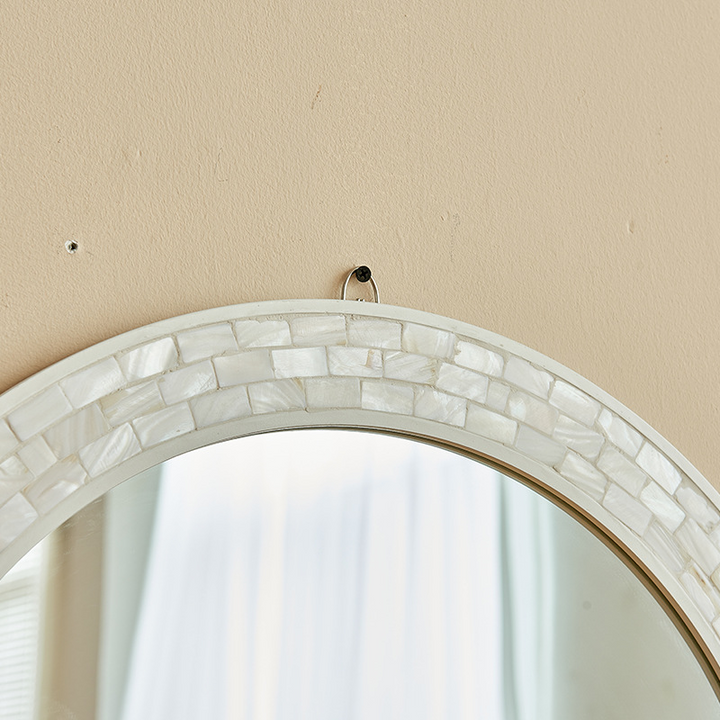 Contemporary Creative Round Shell Glass MDF Wall Mirror For Bathroom