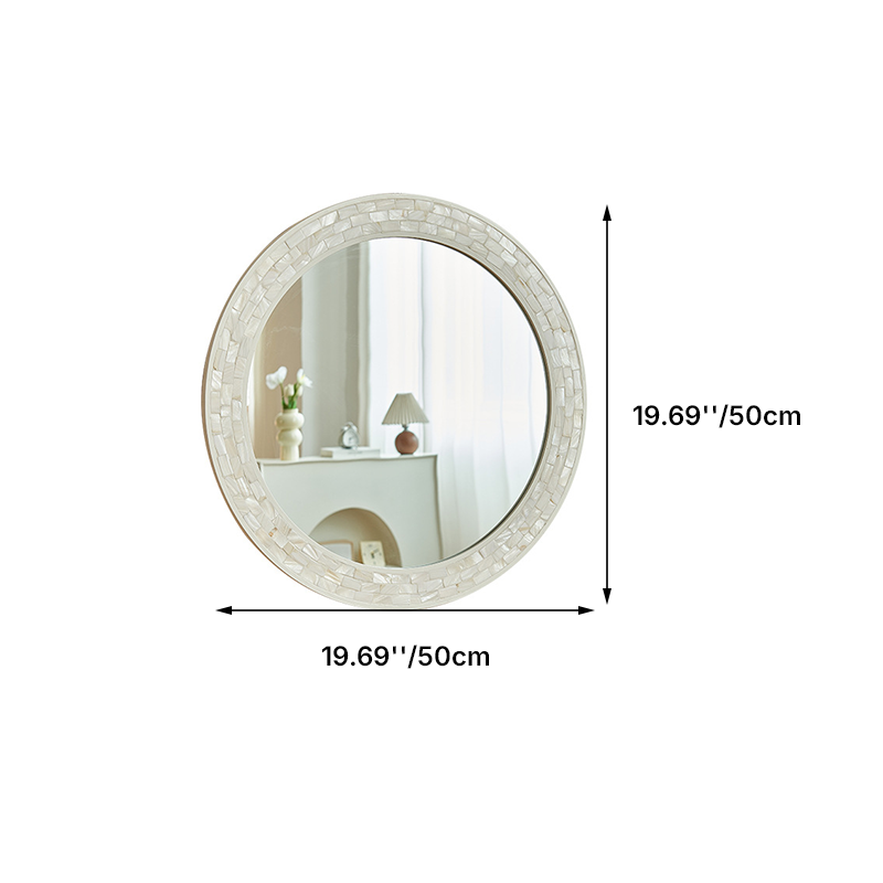 Contemporary Creative Round Shell Glass MDF Wall Mirror For Bathroom
