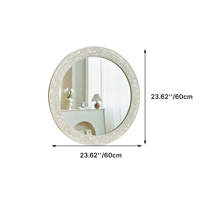 Contemporary Creative Round Shell Glass MDF Wall Mirror For Bathroom