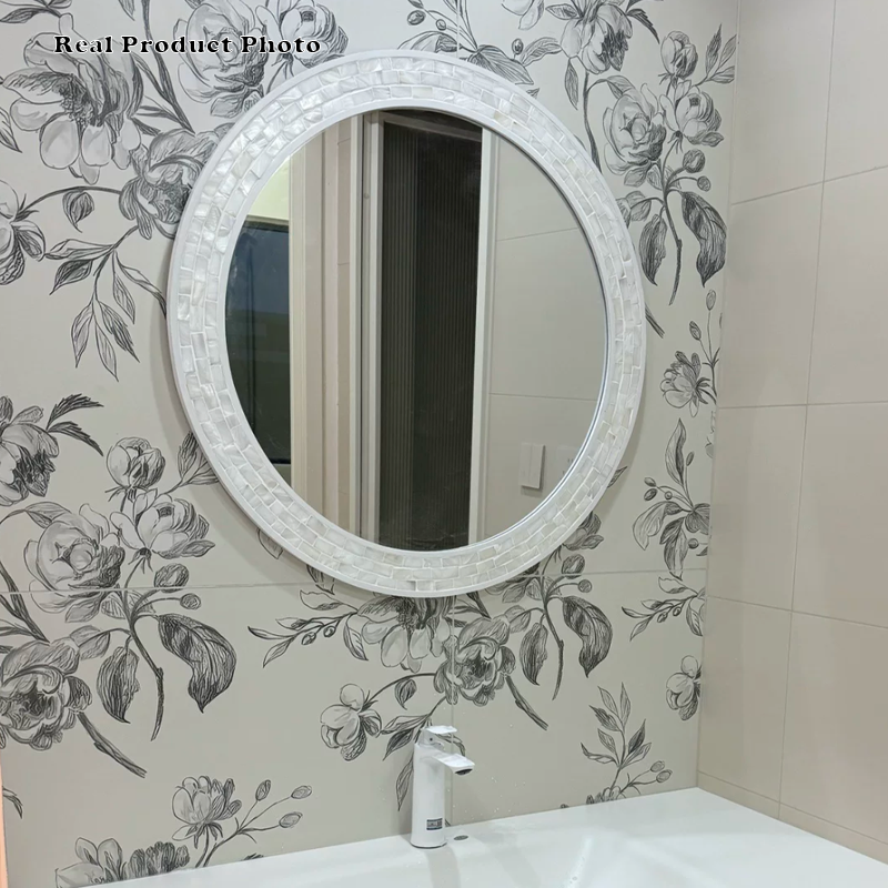 Contemporary Creative Round Shell Glass MDF Wall Mirror For Bathroom