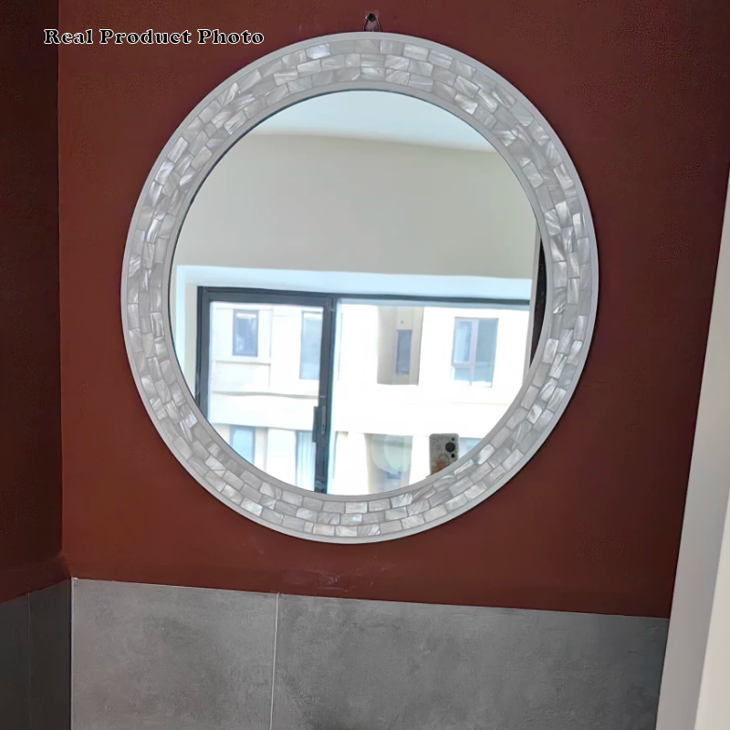 Contemporary Creative Round Shell Glass MDF Wall Mirror For Bathroom