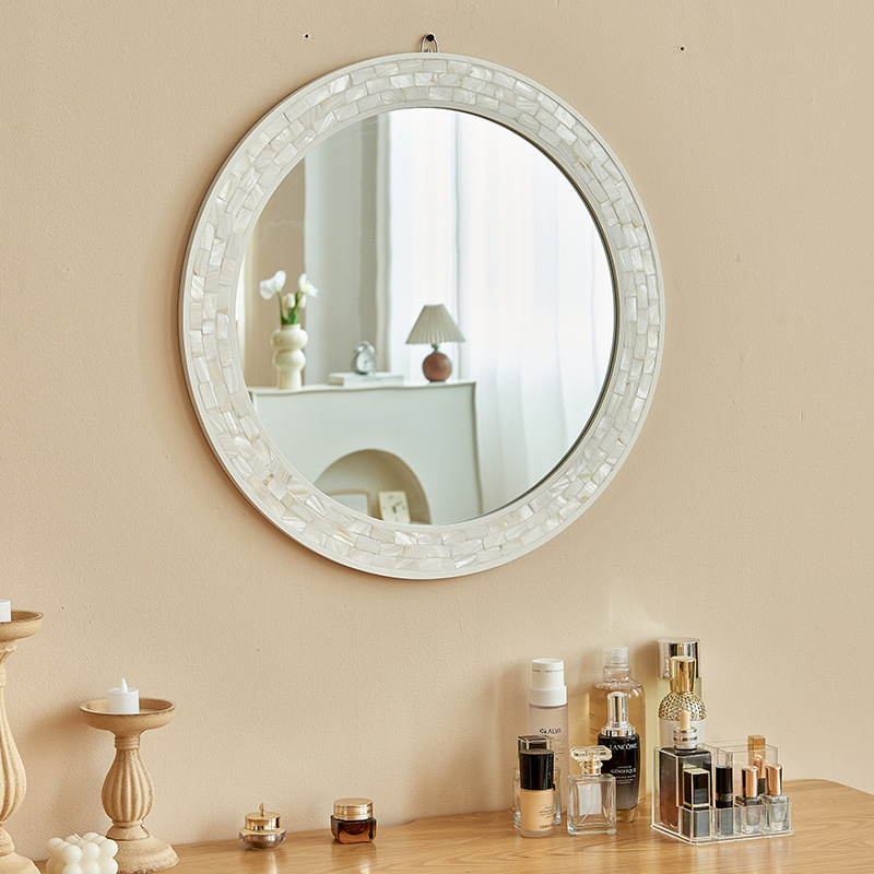 Contemporary Creative Round Shell Glass MDF Wall Mirror For Bathroom