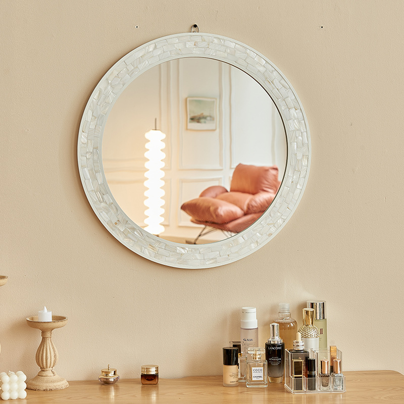Contemporary Creative Round Shell Glass MDF Wall Mirror For Bathroom