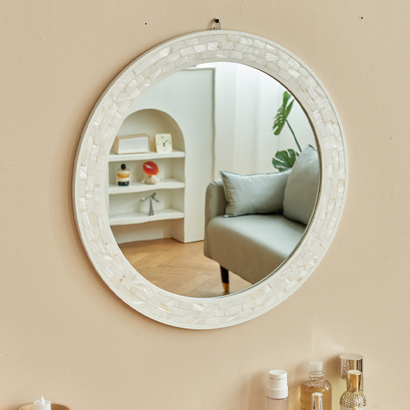 Contemporary Creative Round Shell Glass MDF Wall Mirror For Bathroom