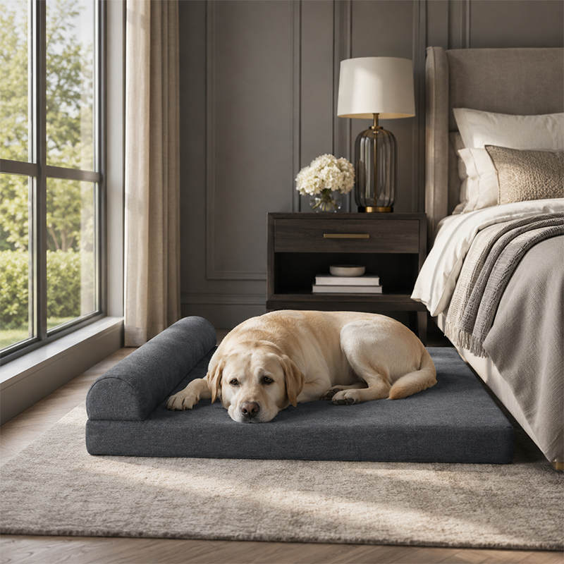 Modern Minimalist Rectangular Linen Fabric Cooling Dog Bed Pet Bed Removable For Living Room