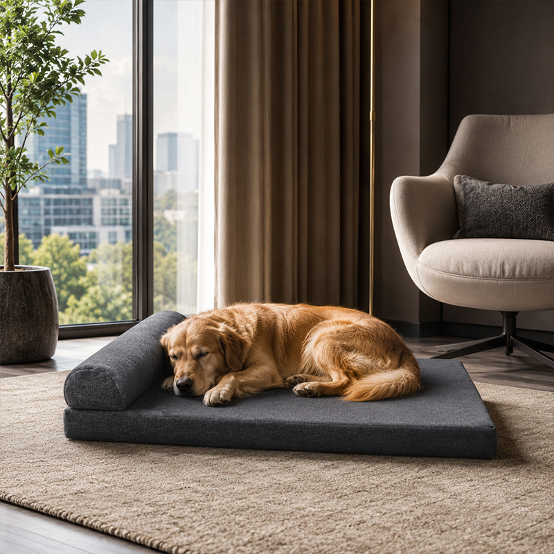 Modern Minimalist Rectangular Linen Fabric Cooling Dog Bed Pet Bed Removable For Living Room