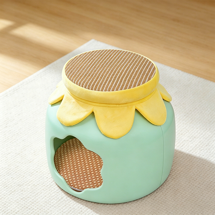 Contemporary Creative Flower Shape Velvet Plastic Faux Rattan Linen Cat Bed For Home