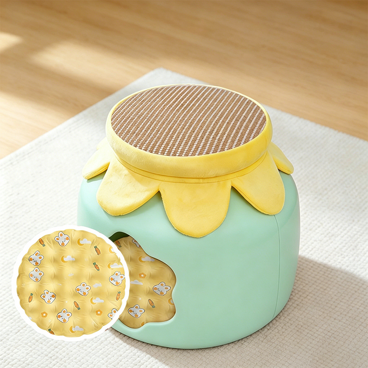 Contemporary Creative Flower Shape Velvet Plastic Faux Rattan Linen Cat Bed For Home