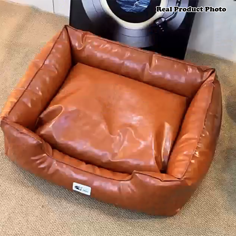 Contemporary Retro Square PU Leather Dog Bed Pet Bed Removable For Living Room