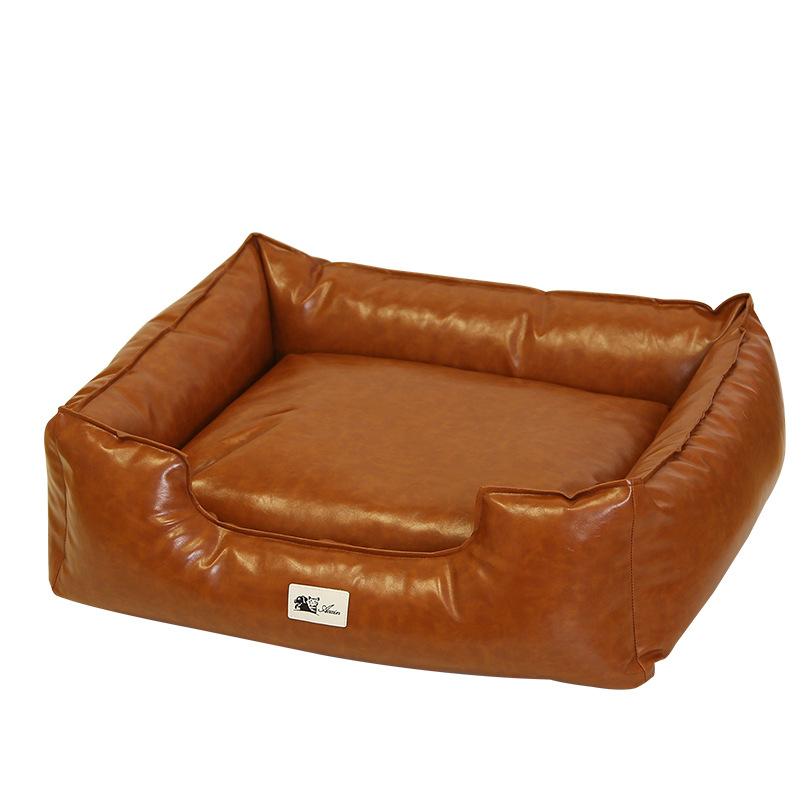 Contemporary Retro Square PU Leather Dog Bed Pet Bed Removable For Living Room