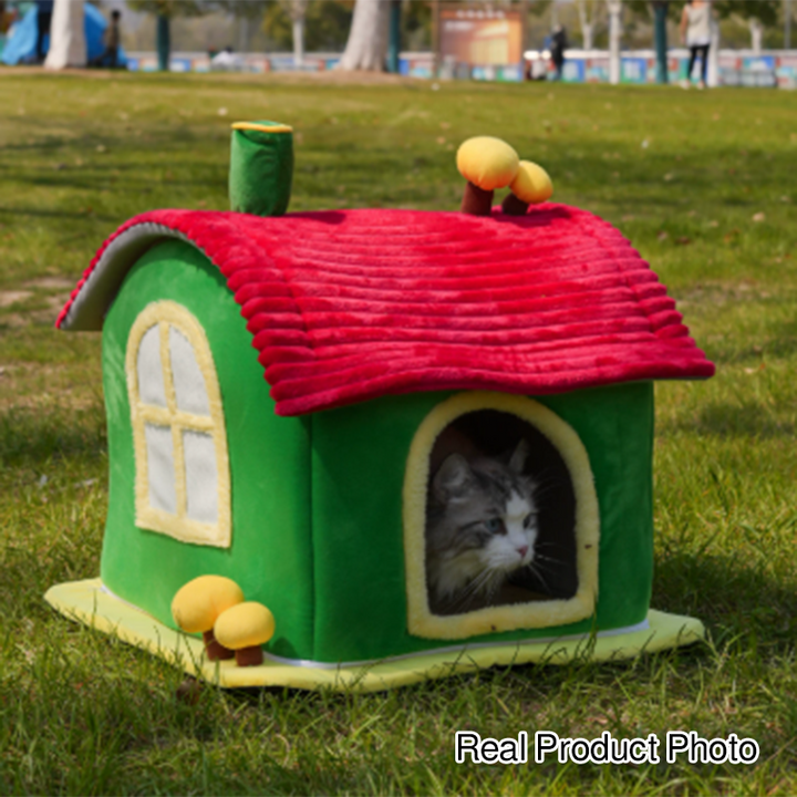 Modern Simplicity Velvet Foam Sponge House-Shaped Movable Cozy Enclosed Cat Bed For Living Room
