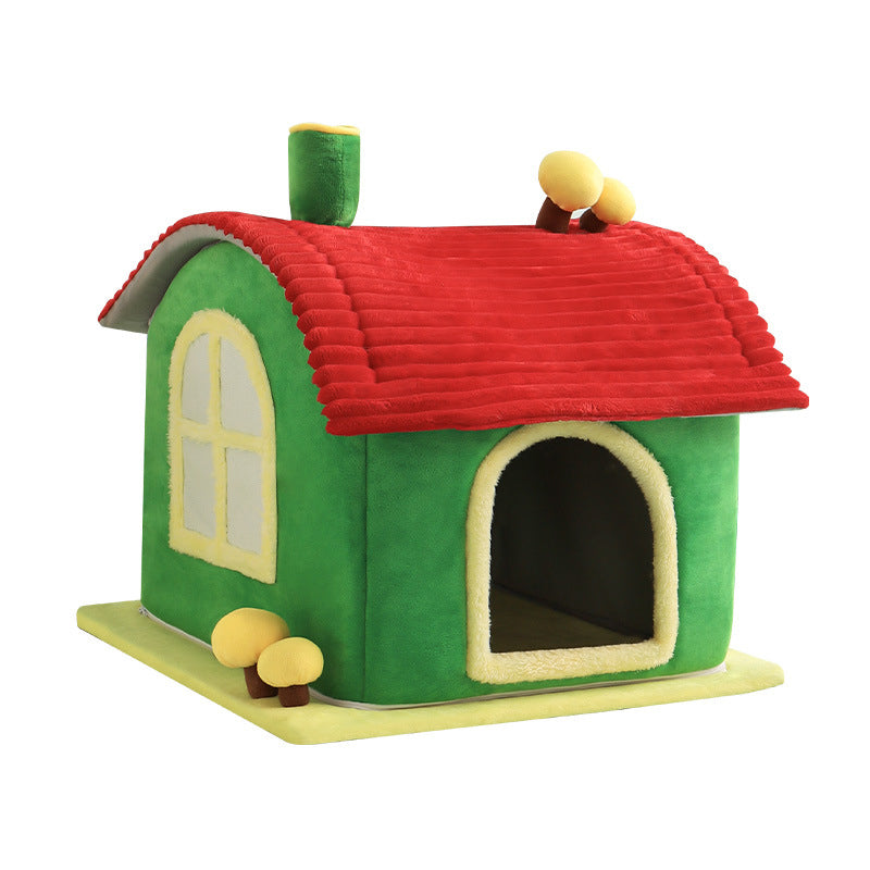 Modern Simplicity Velvet Foam Sponge House-Shaped Movable Cozy Enclosed Cat Bed For Living Room