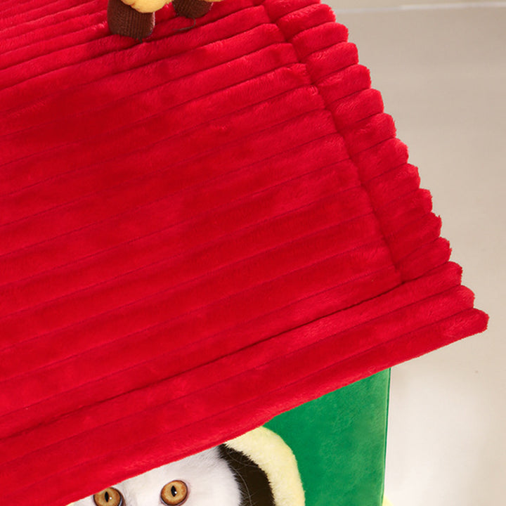 Modern Simplicity Velvet Foam Sponge House-Shaped Movable Cozy Enclosed Cat Bed For Living Room