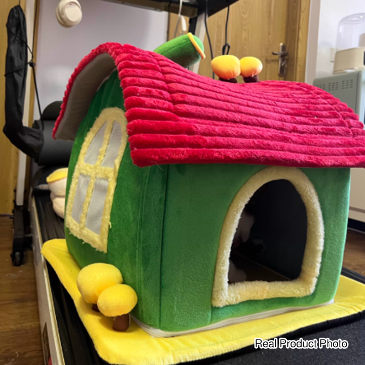Modern Simplicity Velvet Foam Sponge House-Shaped Movable Cozy Enclosed Cat Bed For Living Room